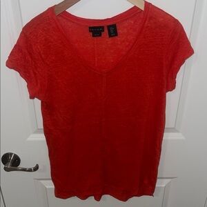 Tahari 100% linen Women's Orange- Red V-Neck tunic  Top